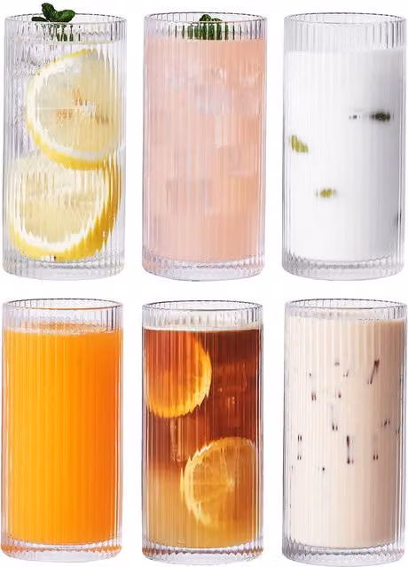 Eden & Willow Striped Highball Glass Tumblers, Set of 6, Transparent, Height: 27.0 cm