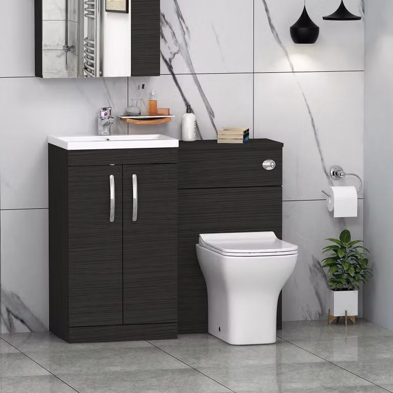 Royal Bathrooms Turin 1000mm Hale Black 2-Door Mid-Edge Basin and Qubix Back to Wall Toilet Pack
