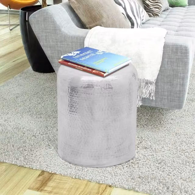 Berkfield Home Hammered Aluminium Stool and Side Table in Silver – 1