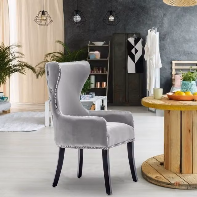 Livingandhome Luxury Velvet Upholstered Dining Chair in Grey
