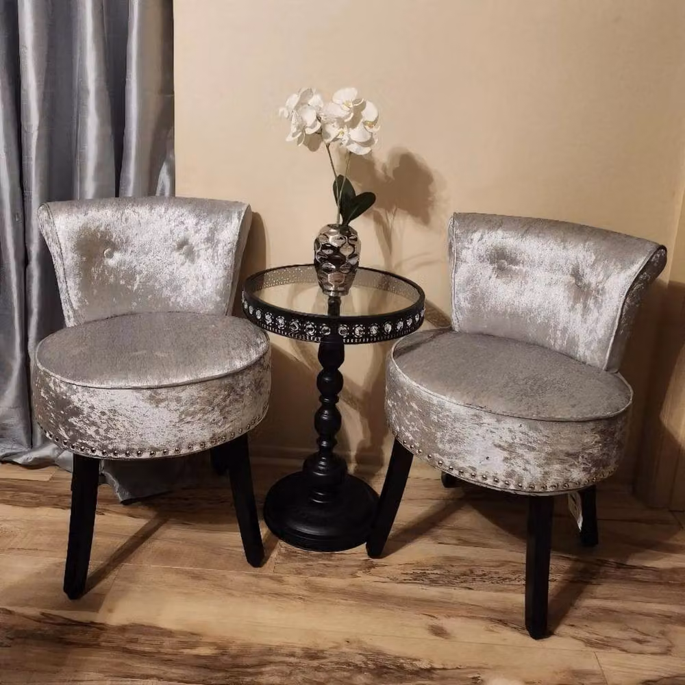 FORGEVIO Silver Luxury Velvet Upholstered Makeup Side Desk Chair – 2