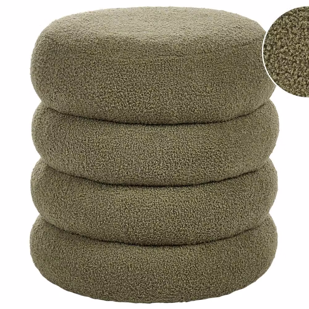 Wyld and Coco Green Bouclé Round Pouffe, W/D/H: 43 x 43 x 47 cm – 2
