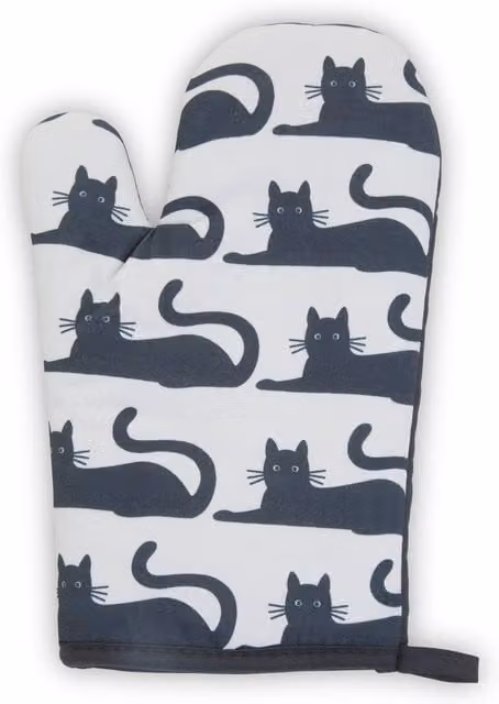 Orsina Black Cat Single Oven Glove with Playful Black and White Print and Quilted Cotton Heat Protection – 1