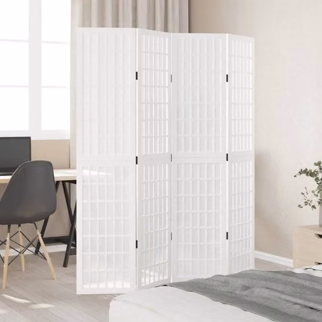 Berkfield Home 4-Panel Room Divider in White Solid Paulownia Wood, H 180 x W 140 cm