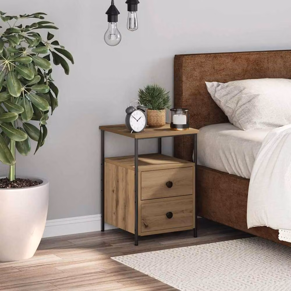 Berkfield Home Artisan Oak Bedside Cabinet in Brown, W/D/H: 34 x 35.5 x 50 cm – 3