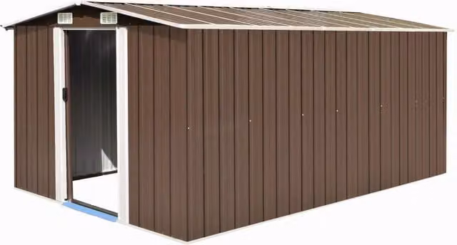 Berkfield Home Brown Metal Garden Shed with Sliding Doors and Side Vent, W: 392 cm, D: 257 cm, H: 181 cm