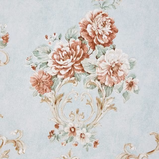Livingandhome Vintage Floral Botanical Non-Woven Damask 3D Embossed Wallpaper Roll, Blue