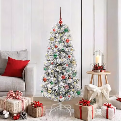 vidaXL Artificial Hinged Christmas Tree in Green and White, 150 cm – 2