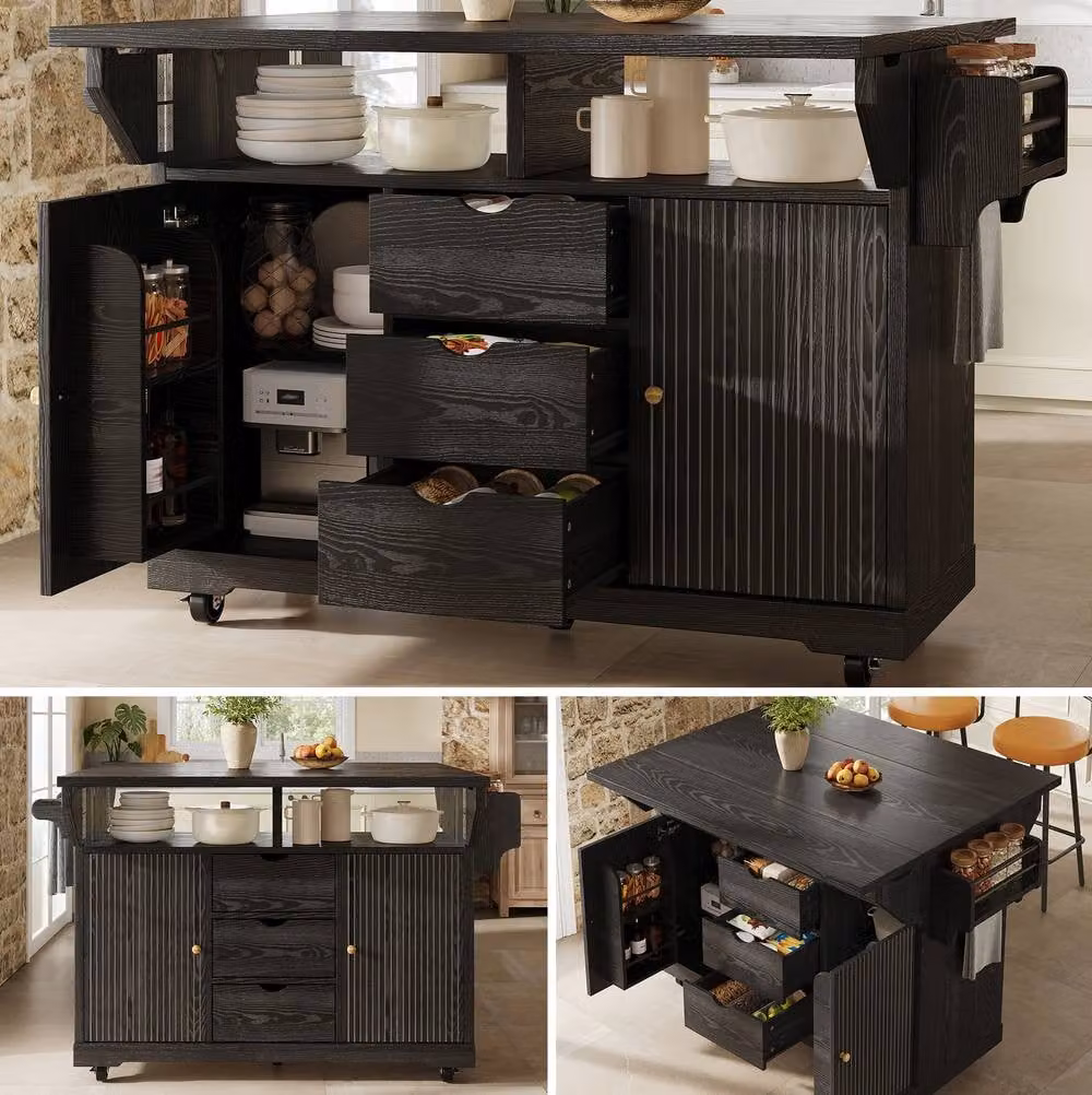 STILVORA Foldable Serving Trolley with Storage in Matt Black Finish – 6