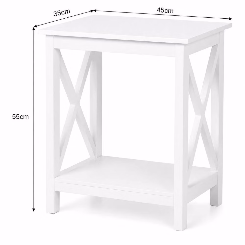 SPOT ON DEALZ White 2 Tier Slim Wooden Bedside Table and Side Table, W/D/H: 35 x 35 x 55 cm – 2