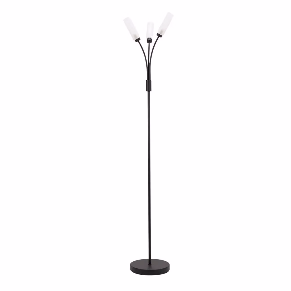 ValueLights Maya 3 Way Curved Arm Upright Floor Lamp with Rattan Reed Shades in Black and Gold/Brass, H 158.5 cm x W 26.5 cm – 2