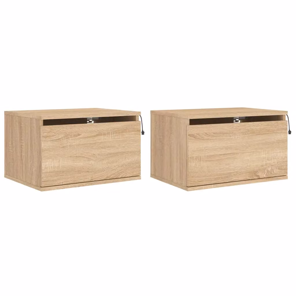 Berkfield Home Set of 2 Wall-mounted Bedside Cabinets with Integrated LED Lights in Sonoma Oak Brown – 2