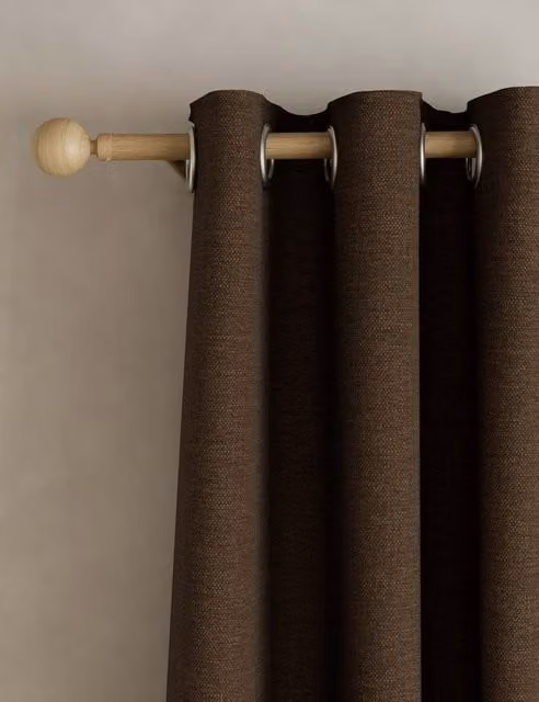 M&S Chocolate Brown Brushed Eyelet Blackout Thermal Curtains