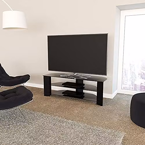 AVF Varano Corner TV Stand in Black Glass, 130 cm Wide – 1