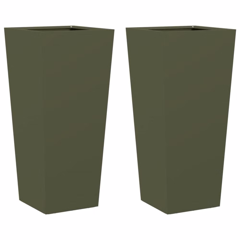 Berkfield Home Garden Steel Planter Tubs, Green, 2 Pack, W/D/H: 35 x 35 x 75 cm – 2