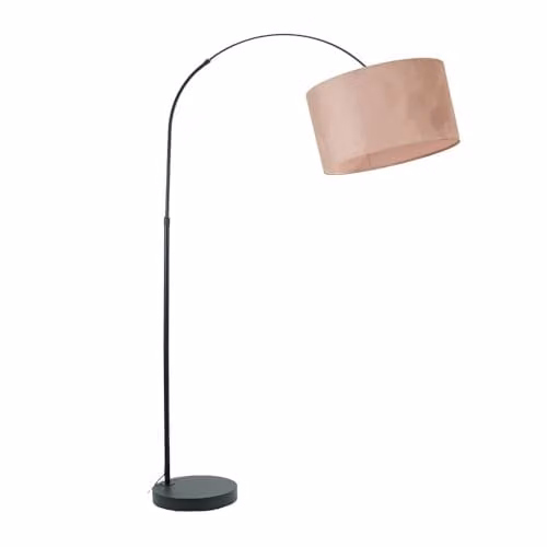 ValueLights Louis Black Metal Arched Floor Lamp with Dusty Pink Velvet Shade – 1