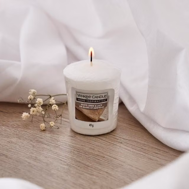 Yankee Candle White Linen Scented Votive Wax Candle, White