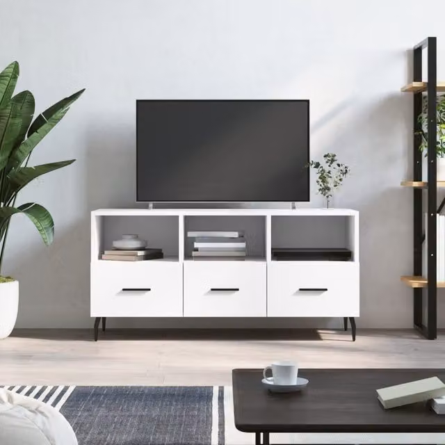 Berkfield Home White TV Cabinet in Engineered Wood W/D/H: 102 x 36 x 50 cm – 1