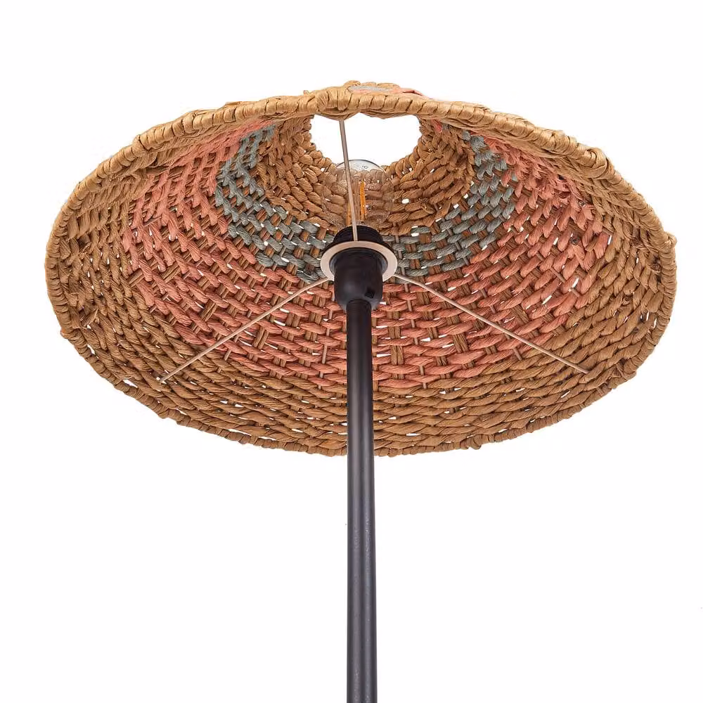 Wyld and Coco Boho Floor Lamp with Beige Paper and Rattan Shade and Blue Accents – 3
