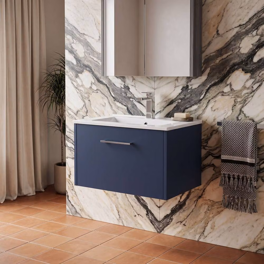 Balterley Winshill 1 Drawer Wall Hung Vanity Basin Unit, Dark Blue, W: 60 cm, D: 35.9 cm, H: 60 cm – 2