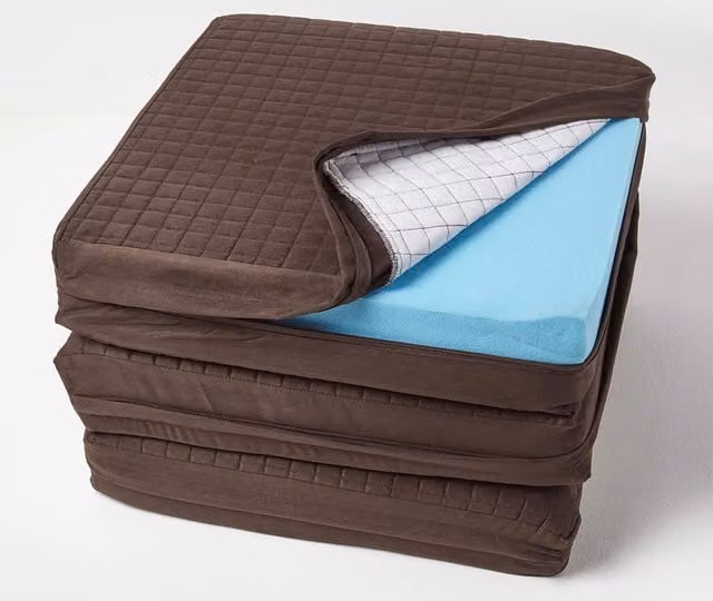 Homescapes Chocolate Brown Quilted Polyester 3 Seater Orthopaedic Booster Cushion Cover – 1