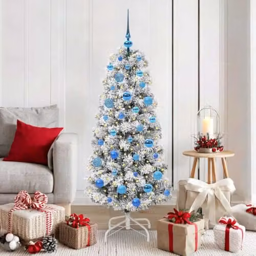 vidaXL Artificial Hinged Christmas Tree in Green and White, 150 cm – 2