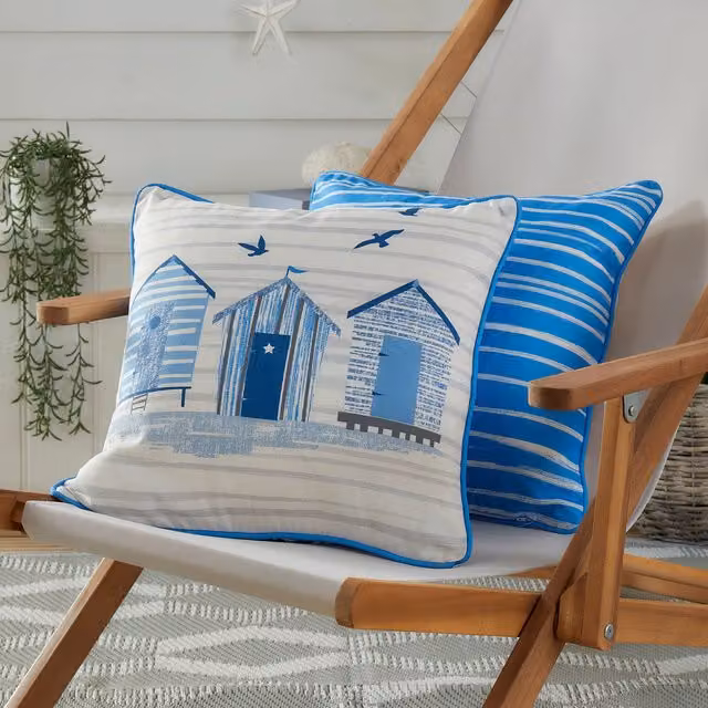 Fusion Blue Striped Nautical Outdoor Filled Cushion, W/D/H: 43 x 43 x 43 cm