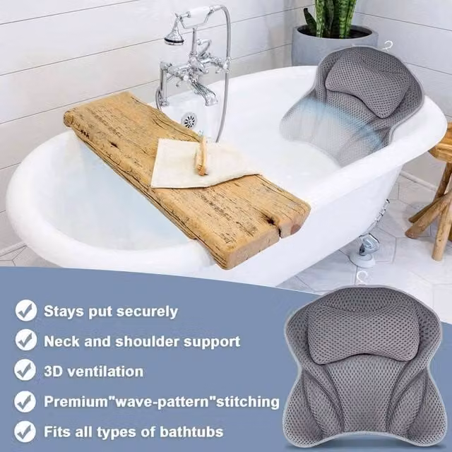 NESTLUNE Comfort Waterproof 4D Home Spa Bath Pillow in Grey – 1