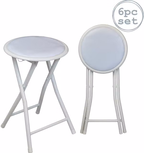 Harbour Housewares Pack of 6 Padded Folding Stools in White with Synthetic Leather Upholstery and Metal Frame
