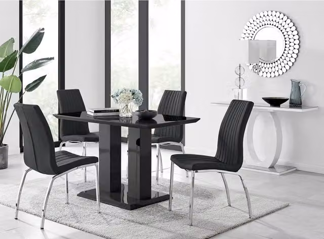 FurnitureboxUK Imperia Black Dining Set with 4 Isco Faux Leather Chairs and Rectangular Table