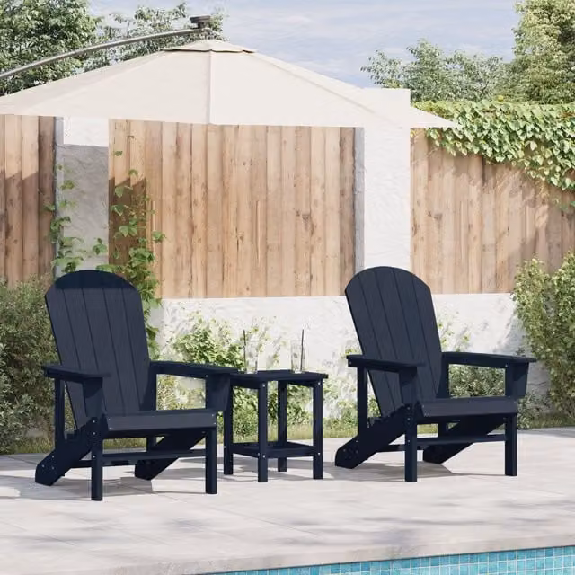 Berkfield Home 3 Piece Navy Blue HDPE Garden Lounge Set with Armchairs and Coffee Table – 1