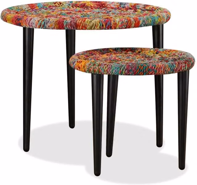 Berkfield Home 2 Piece Multicolour Nested Coffee Table Set with Chindi Weave Details – 1