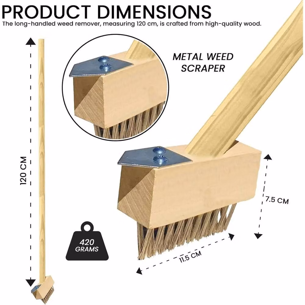 Nordara Long Handled Wire Patio Weeding Brush and Broom in Brown – 2