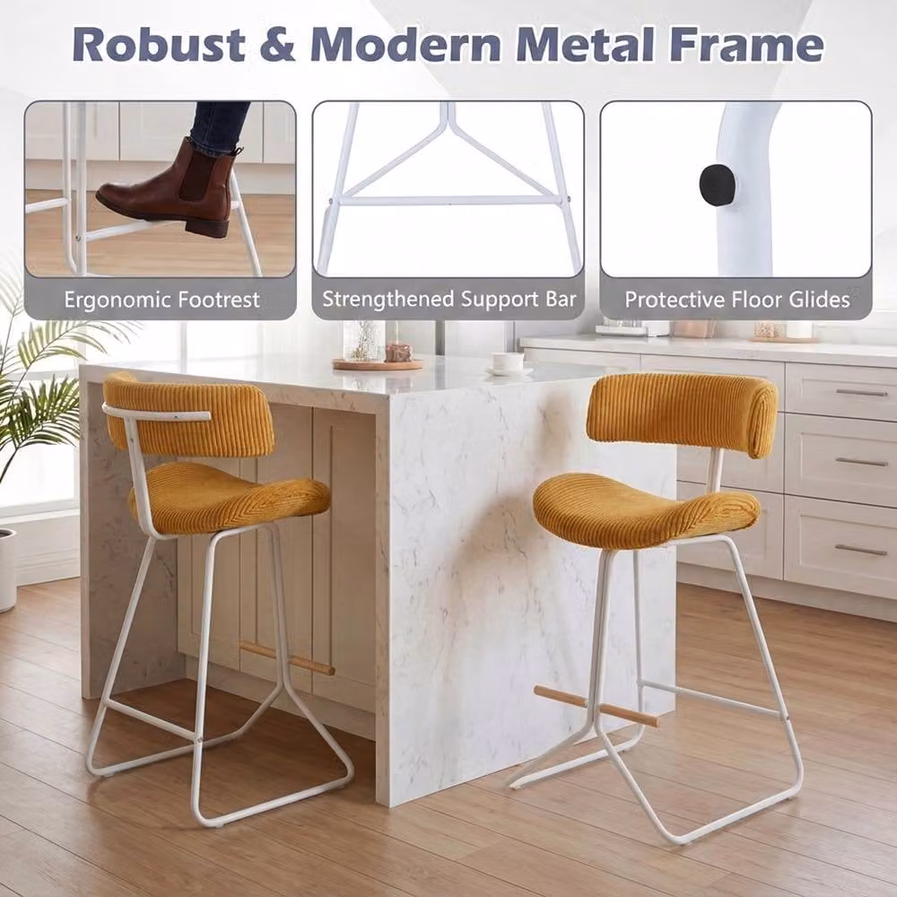 Costway Set of 2 Fabric Upholstered Armless Counter Height Barstools in Yellow – 3