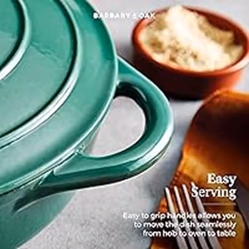 Tower Shallow Cast Iron Casserole Pan with Enamel Interior, Green, 28cm – 7