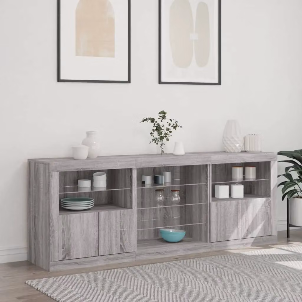 Berkfield Home Modern Sideboard with Integrated LED Lights in Grey Sonoma, W: 181.5 cm, D: 37 cm, H: 67 cm – 4