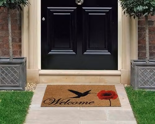 Coco&Coir Floral Coir Door Mat, Brown, W: 45 cm, D: 75 cm