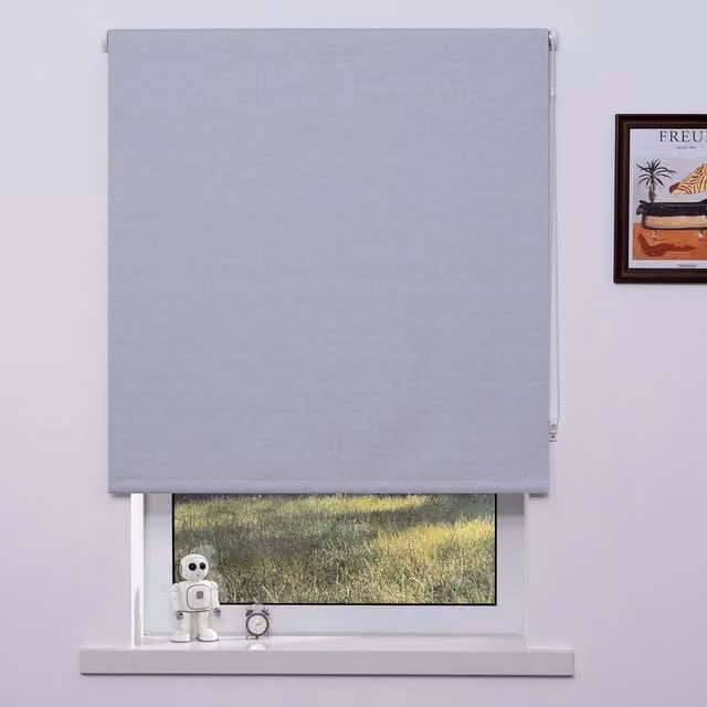 TRENDS Jute Textured Blackout Blind in White and Grey, Width: 120 cm