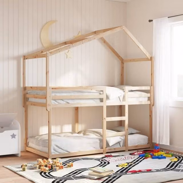 Berkfield Home Rustic Solid Wood Pine Bunk Bed in Brown, W/D/H: 90 x 200 cm – 1