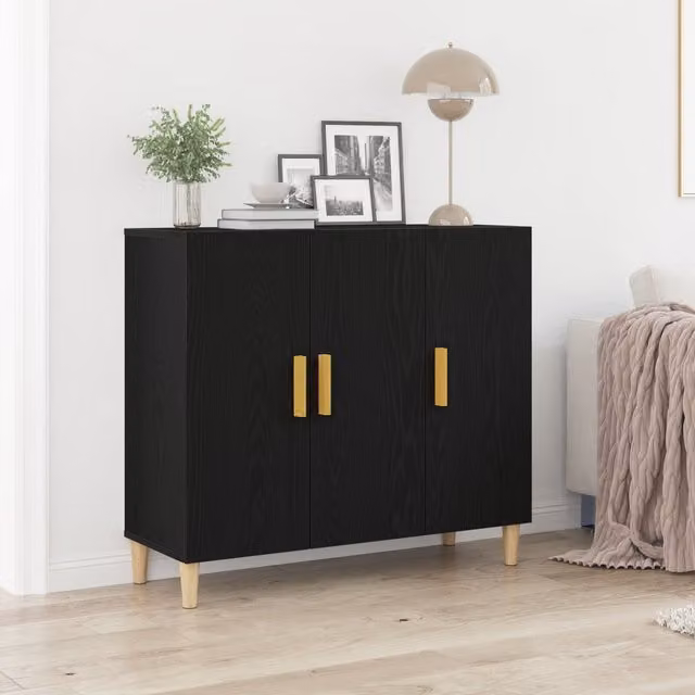 Berkfield Home Black Oak Sideboard in Black Matt MDF, W/D/H: 90 x 34 x 80 cm – 1