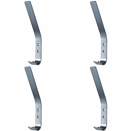 Loops 4 Pack Flat Bar One Piece Hat and Coat Wall Hook in Satin Stainless Steel Silver