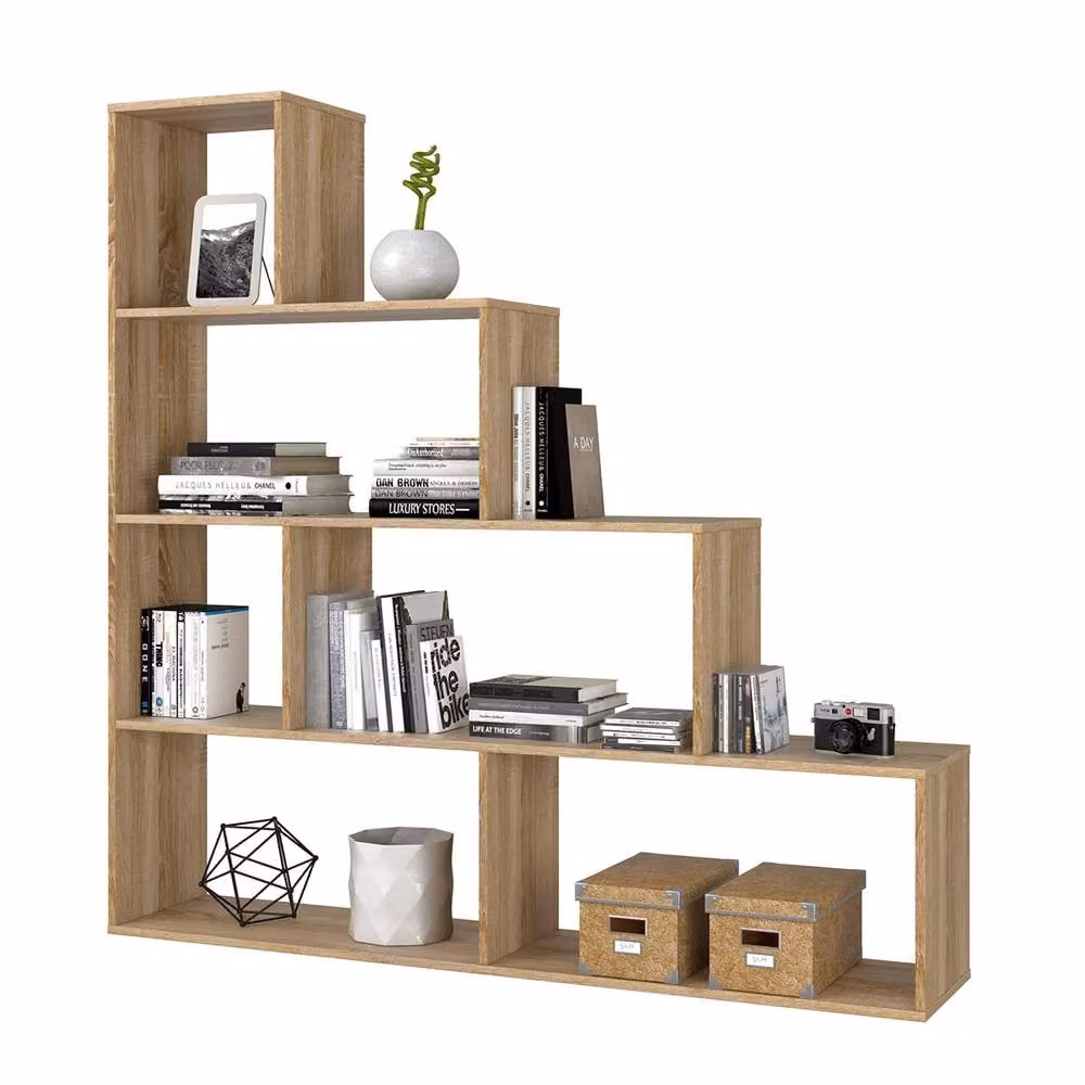 CALICOSY Klum 6-Compartment Staircase Shelf in Light Oak, Height: 145 cm – 3
