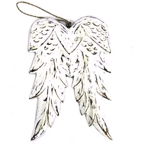 KDMD Hand Crafted Double Angel Wing Wooden Wall Hanging Ornament in White, 31 cm – 1