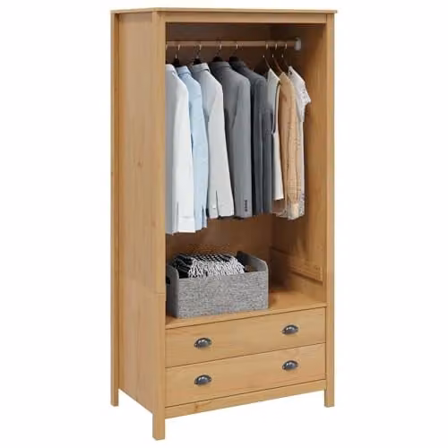 vidaXL HILL Wardrobe in Honey Brown, Solid Pine Wood with Integrated Drawers, W: 84 cm, D: 50 cm, H: 170 cm