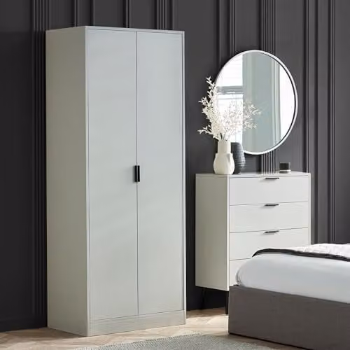 Julian Bowen Alba 2 Door Wardrobe in Grey with Soft Close Doors and Internal Shelving – 1