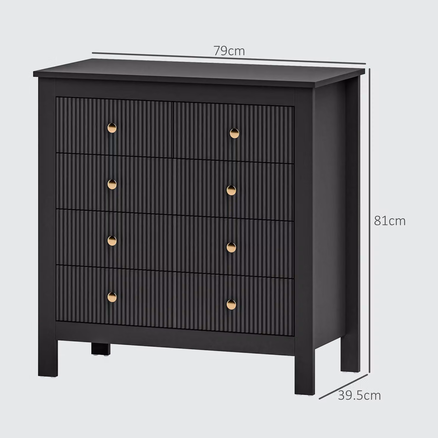 HOMCOM Fluted Bedroom Chest of Drawers with 5 Drawers and Gold Tone Handles in Black – 3