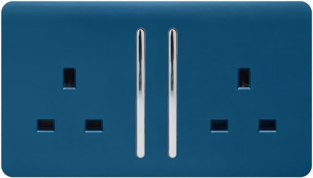 Trendi Flush 2 Gang 13 Amp Switched Plug Socket in Blue