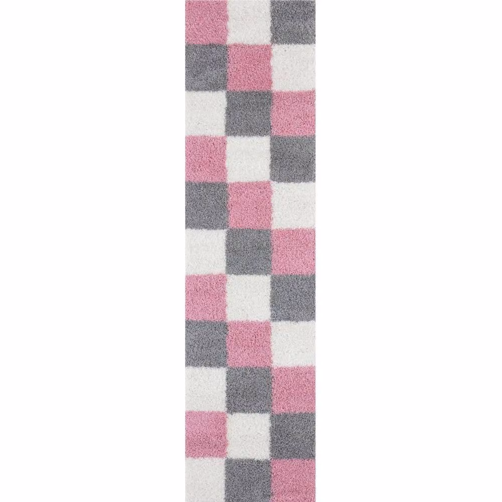 THE RUGS Soft Check High Pile Shaggy Pink Rug, W: 240 cm, D: 340 cm – 5