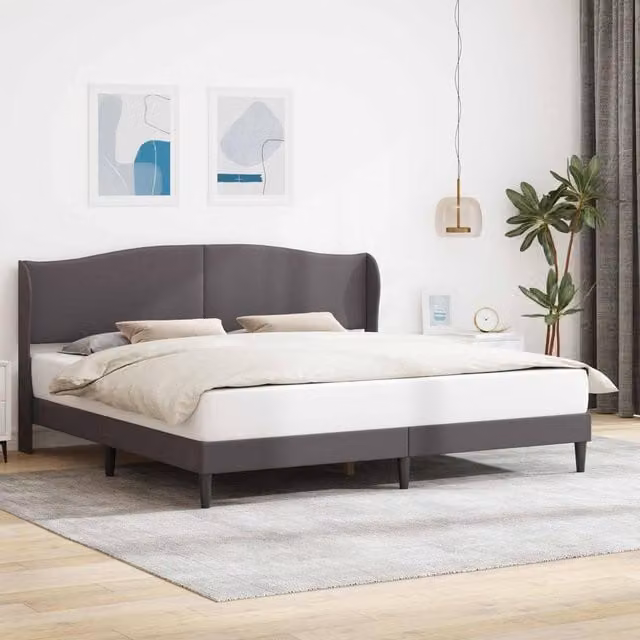 Berkfield Home Grey Faux Leather Upholstered Bed Frame with Headboard W/D/H: 180 x 200 cm – 1
