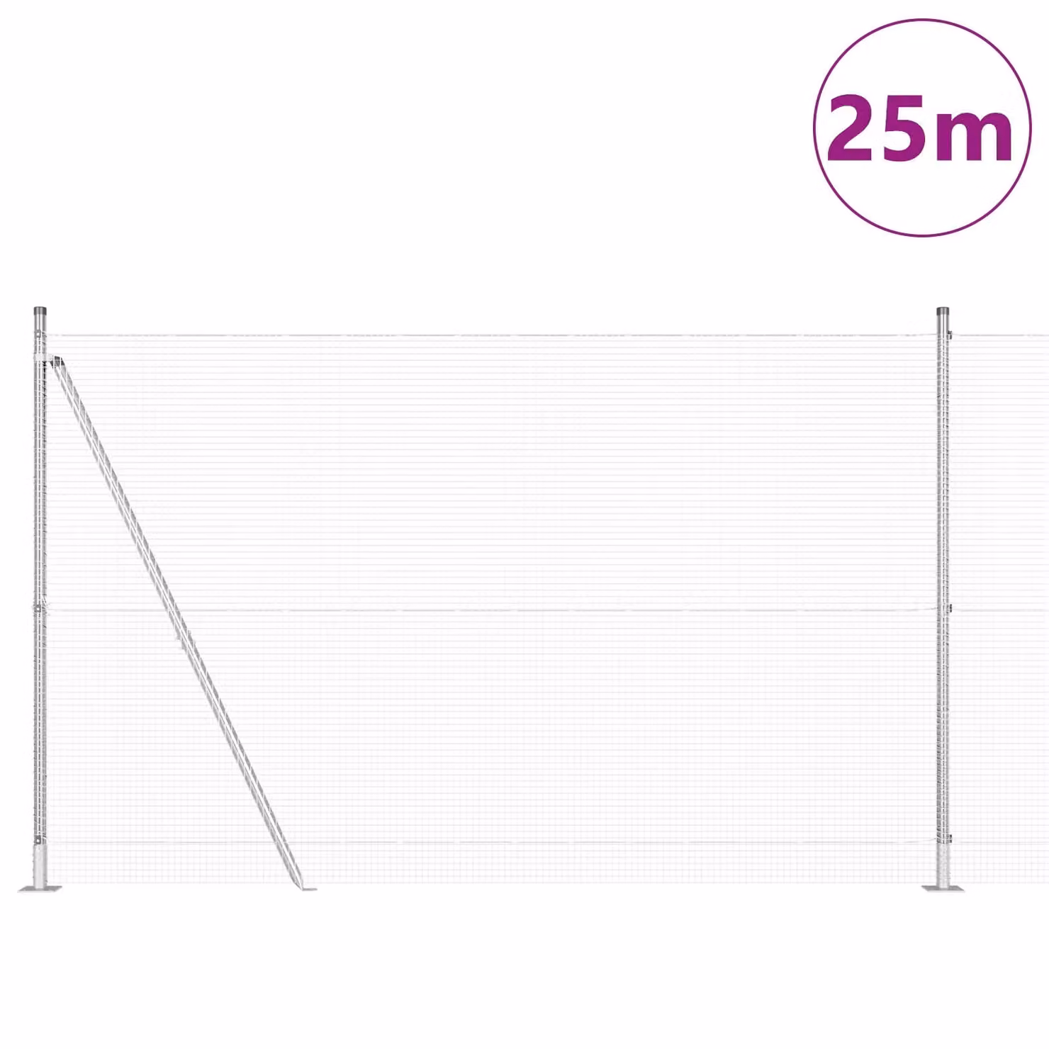 Berkfield Home Grey Galvanised Steel Welded Wire Fence with 13 Flanged Posts, 1.4 x 25 m – 2